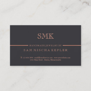 Elegant Träkol och Guld Monogram i Ro Visitkort
