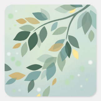 Elegant Translucent Green and Gold Leaves Fyrkantigt Klistermärke