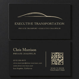Elegant Transport Car QR Code Black & Gold Visitkort