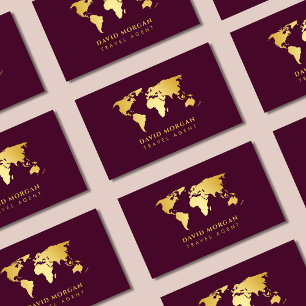 Elegant Travel Agent-världskartan Burgundy och Gul Visitkort