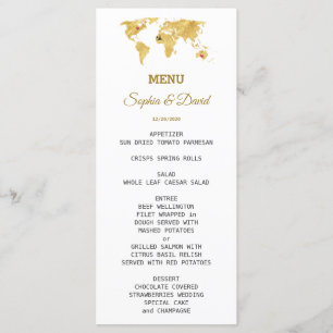 Elegant Travel Guld World Map Bröllop Menu Meny