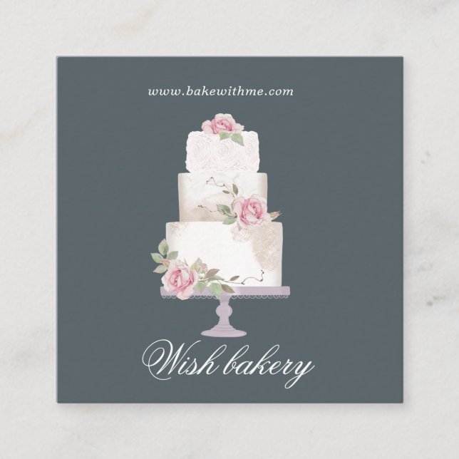elegant tre-skiktstårta bakverk fyrkantigt visitkort (Framsida)