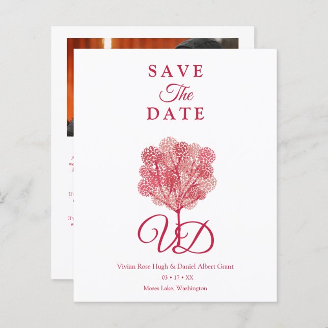 Elegant Tree Red Shades Photo Engaged Couple (Fram/baksida)