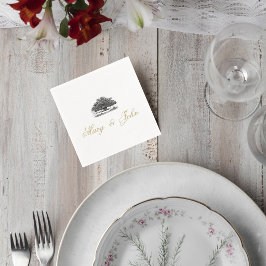 Elegant Tree Sketch Wedding Cocktail Napkin Pappersservett