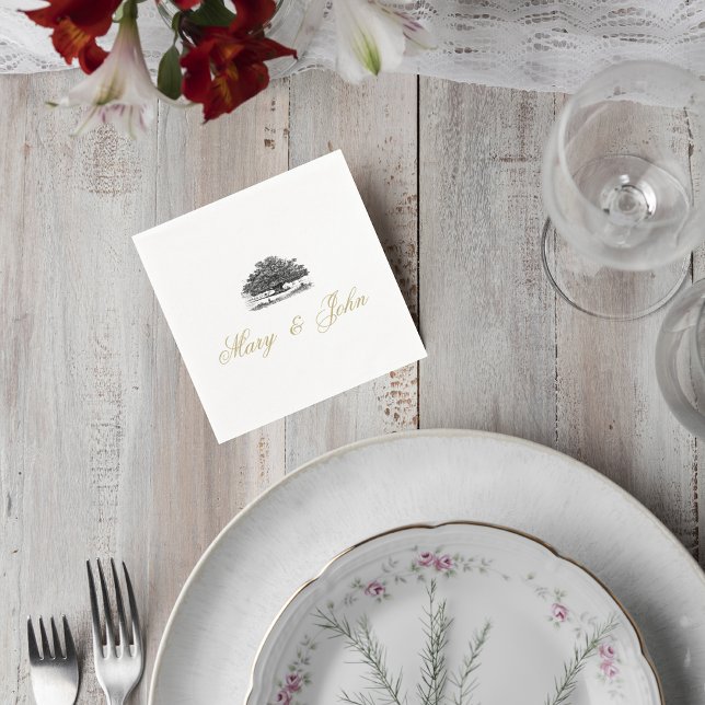 Elegant Tree Sketch Wedding Cocktail Napkin Pappersservett (Skapare uppladdad)