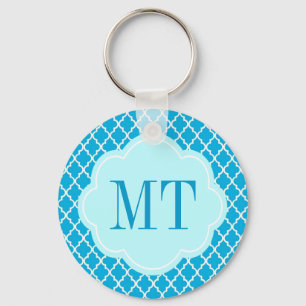 Elegant, trendig, akvablått quatrefoil nyckelring