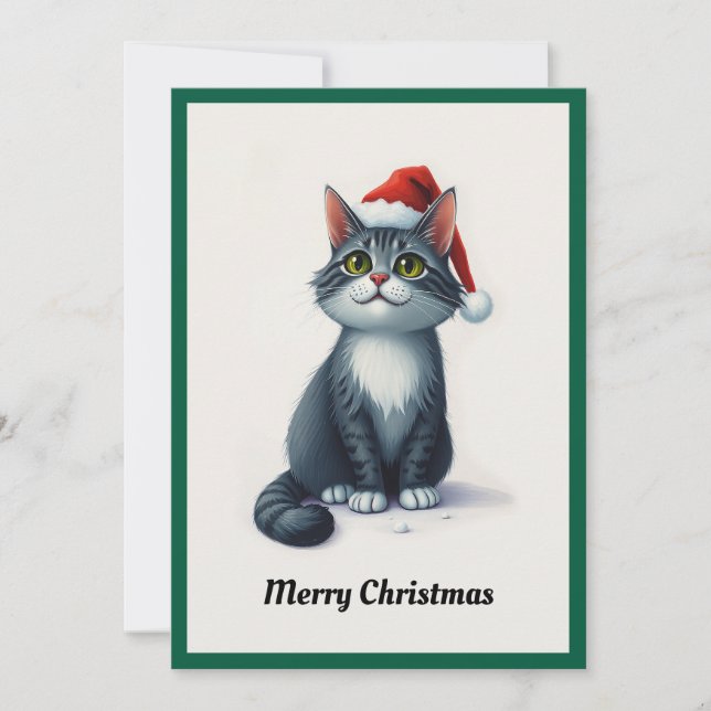 Elegant Trendig Cute Whimsical Cat God jul Julkort (Framsida)