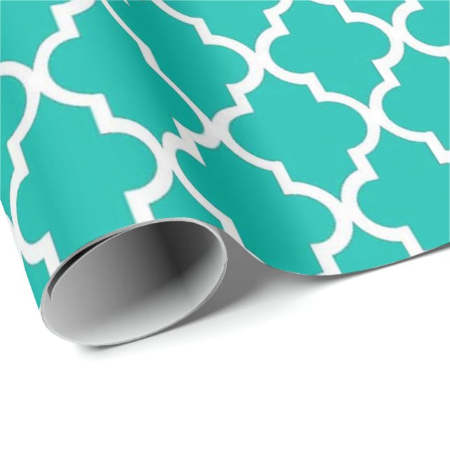 Elegant, trendig, elegant teal quatrefoil presentpapper (Rullad Hörn)