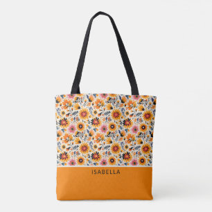 Elegant Trendig Färgrik Blommig Personlig Namn Tygkasse