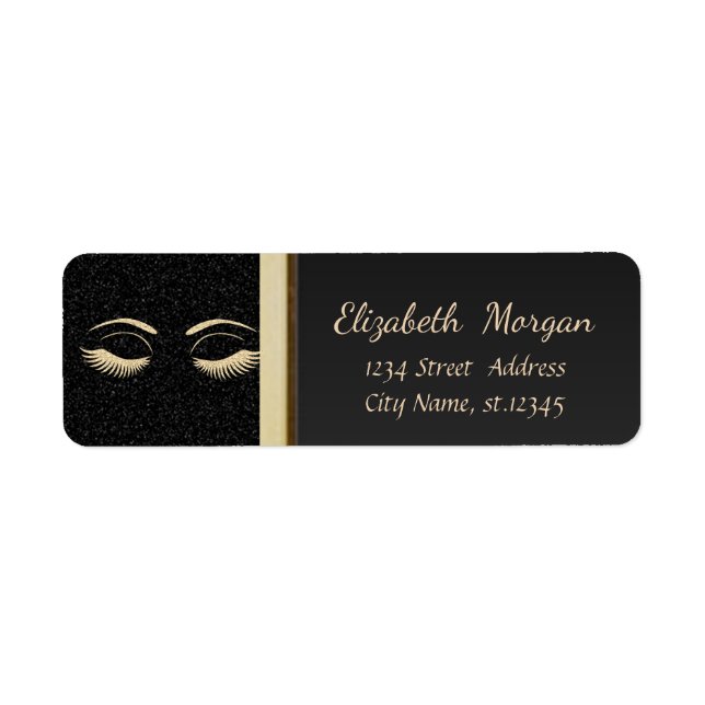 Elegant Trendig Faux Guld Glittery Lash,Black Returadress Etikett (Framsidan)