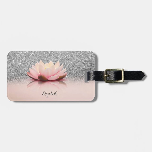 Elegant Trendig Girly, Lotus Silver Glitter Bokeh Bagagebricka (Horisontell Framsida)