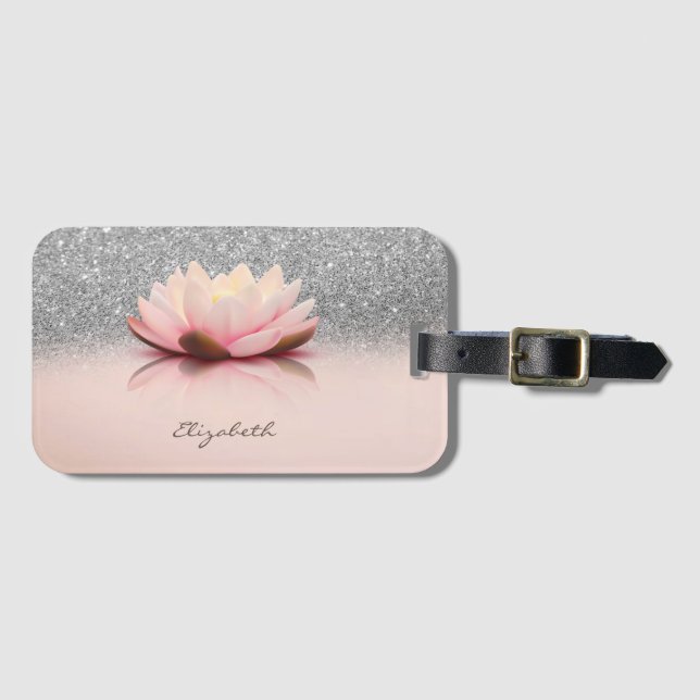 Elegant Trendig Girly, Lotus Silver Glitter Bokeh Bagagebricka (Framsida horisontal)