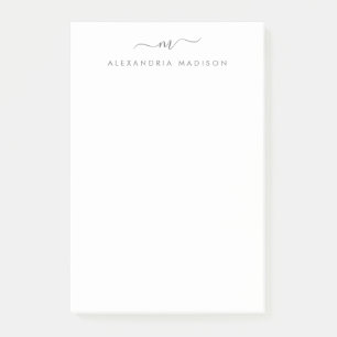 Elegant Trendig Girly Script Silver Grått Monogram Post-it Block