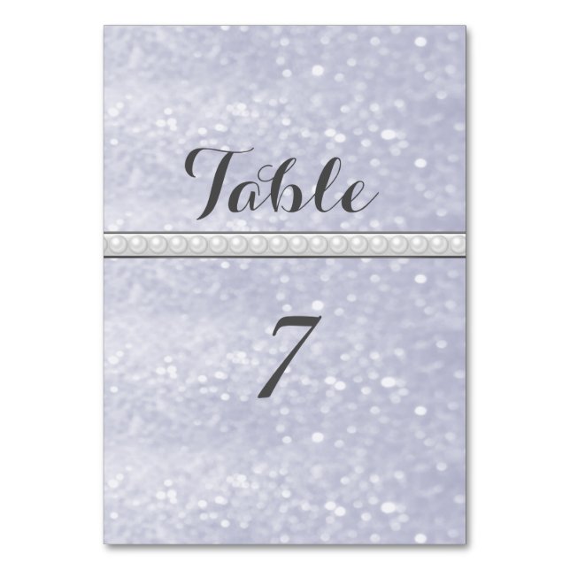 Elegant trendig glitter romantiska pärlor bröllop bordsnummer (Framsidan)