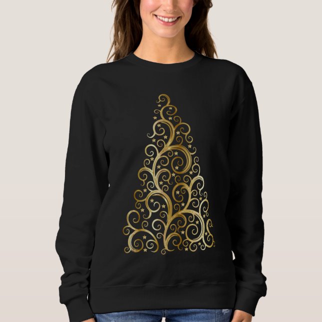 Elegant Trendig Golden Julgran Sweatshirt T Shirt (Framsida)