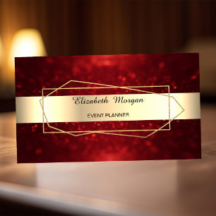Elegant Trendig Guld Geometrisk Ram, Röd Bokeh Visitkort