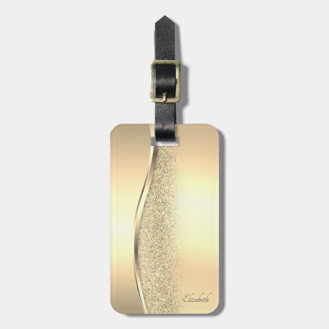 Elegant Trendig Guld Glitter Bokeh Bagagebricka (Vertikal Framsida)