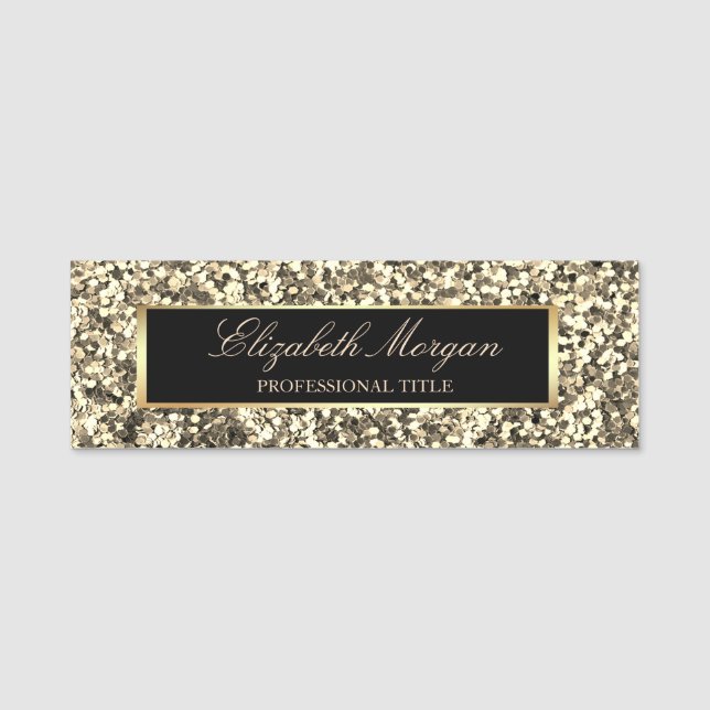 Elegant Trendig Guld Glitter, Ram Namnbricka (Framsida)