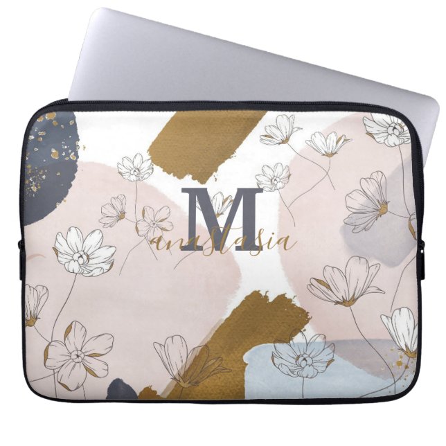Elegant Trendig Guld Rosa Lilac Monogram Laptop Fodral (Framsidan)