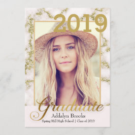 Elegant Trendig Guld Vit Marmor Foto Examen Inbjudningar