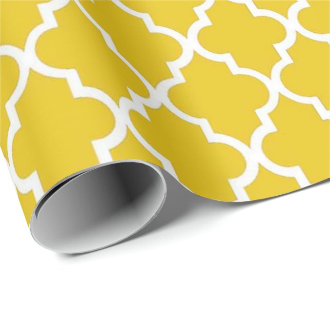 Elegant, trendig, ljust gult quatrefoil presentpapper (Rullad Hörn)