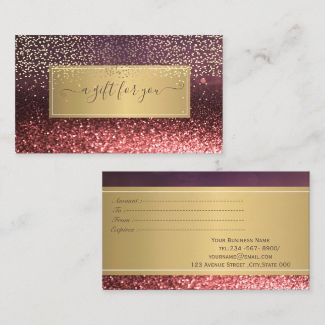 Elegant Trendig Luxury Glitter Bokeh Guld Confetti Rabattkort (Fram/baksida)