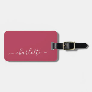 Elegant Trendig Magenta Script Namn Personlig Bagagebricka