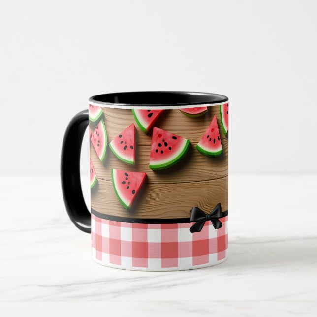Elegant Trendig Modern Chic Checkated Watermelon Mugg (Framsida vänster)
