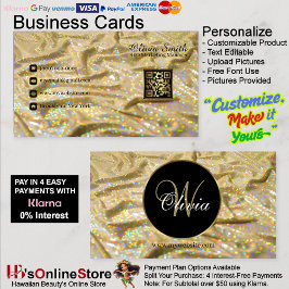 Elegant Trendig Monogram Girly Guld Satin Glitter Visitkort