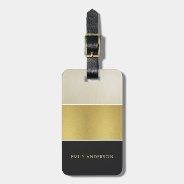 ELEGANT TRENDIG PEARL SILVER GULD BLACK-STRIPS BAGAGEBRICKA (Vertikal Framsida)