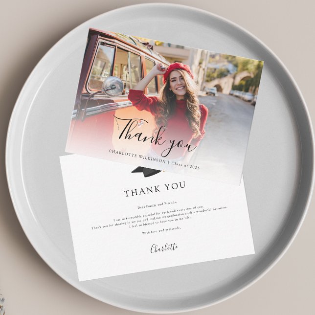 Elegant Trendig Photo Script Studenten 2025 Anteckningskort (Graduation Script 2025 Photo Thank You Notecard)