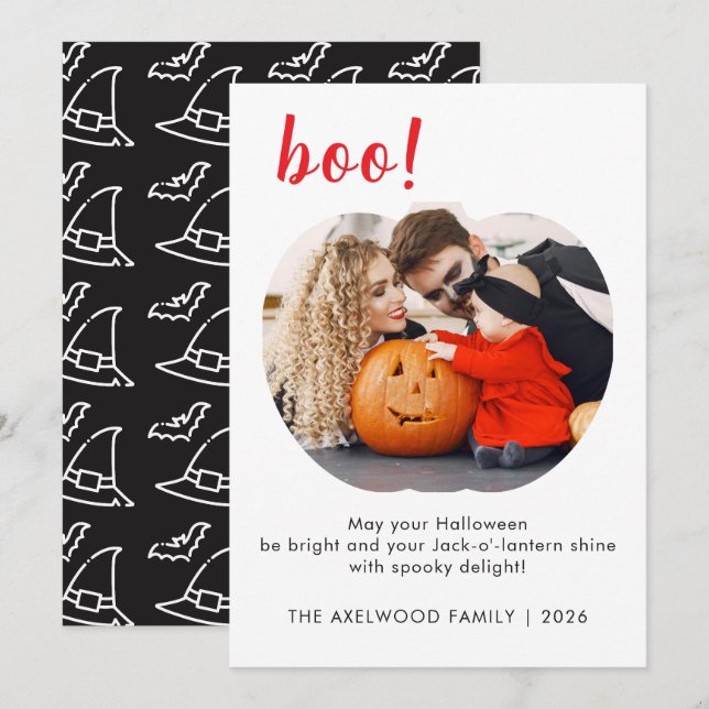Elegant trendig Pumpa Formad Foto Halloween Julkort (Fram/baksida)