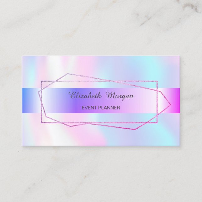 Elegant Trendig Randig Geometrisk Ram Holografisk Visitkort (Framsida)