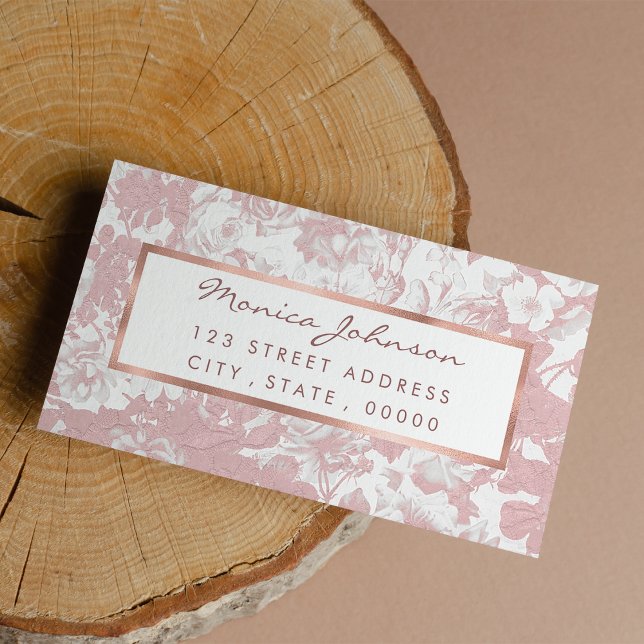 Elegant trendig rosa korall, vit blommigt snöre adressetikett (Elegant girly trendy pink coral white floral)