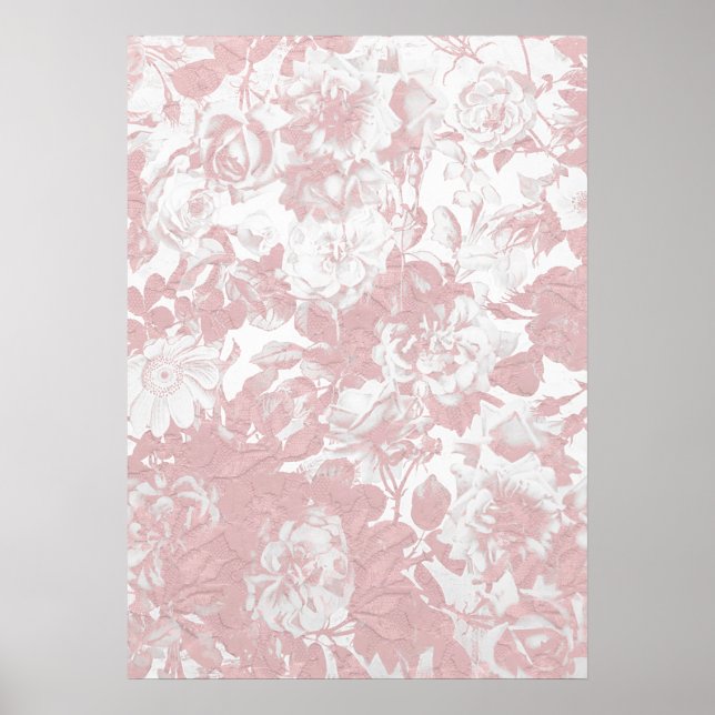 Elegant trendig rosa korall, vit blommigt snöre poster (Framsidan)