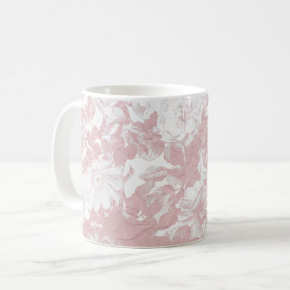 Elegant trendig rosa korallvit blommigt snöre kaffemugg