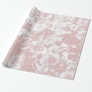 Elegant trendig rosa korallvit blommigt snöre presentpapper