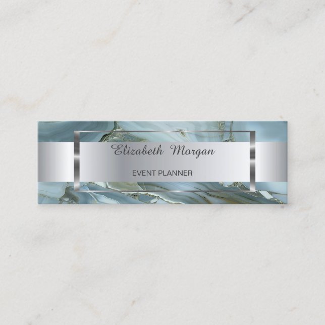 Elegant Trendig Silver Rand Ram, Marmor Mini Visitkort (Framsida)