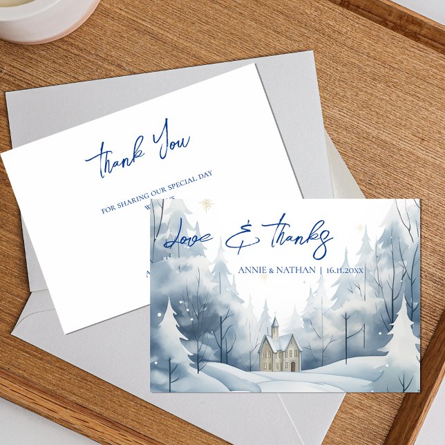 Elegant Trendig Snowy Landscape Winter Wedding Tack Kort (Elegant Trendy Snowy Landscape Winter Wedding Thank You Card)