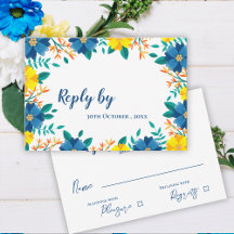 Elegant Trendig Söt Gult Blue Blommigt Bröllop