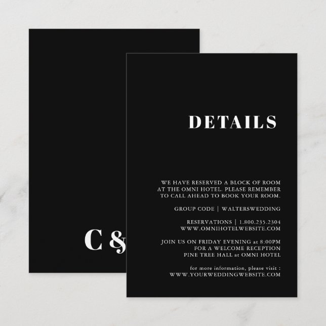 Elegant & Trendig Svart och Vit Inneslutningskort Tilläggskort (Fram/baksida)