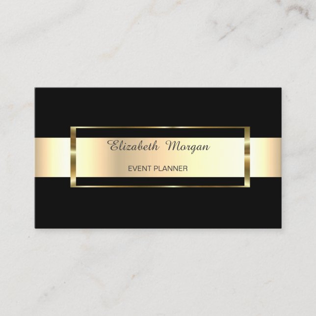 Elegant Trendig Svart Randig Guld Ram Visitkort (Framsida)