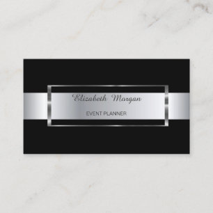 Elegant Trendig Svart Randig Silver Ram Visitkort