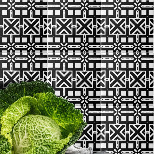 Elegant Trendig Svartvitt Geometric Mönster Kakelplatta