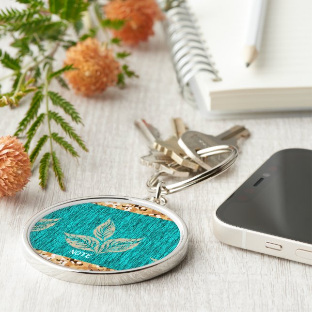 Elegant Trendig Teal Rund Silverfärgad Nyckelring (Sidan)