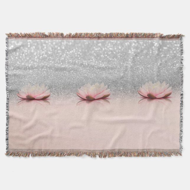 Elegant Trendig Tjejlik, Lotus Silver Glitter Boke Filt (Framsidan)