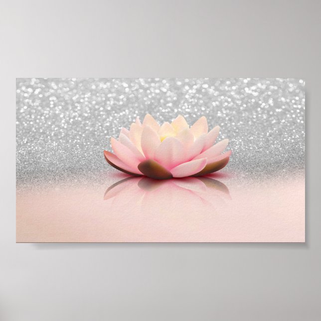 Elegant Trendig Tjejlik, Lotus Silver Glitter Boke Poster (Framsidan)