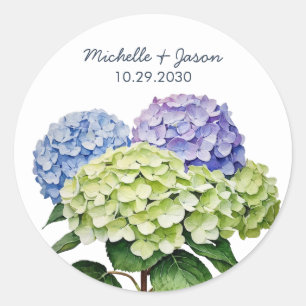 Elegant Trendig Vattenfärg Hydrangea Blommig Bröll Runt Klistermärke