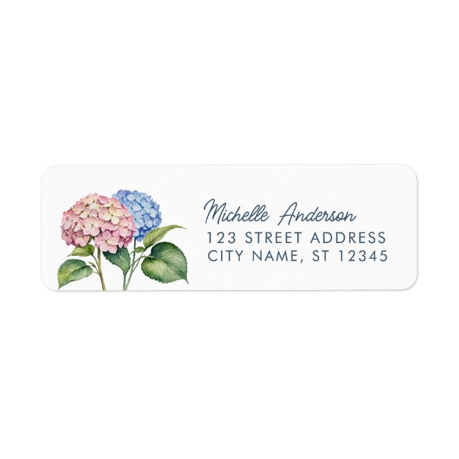 Elegant Trendig Vattenfärg Hydrangea Returadress Etikett (Framsidan)