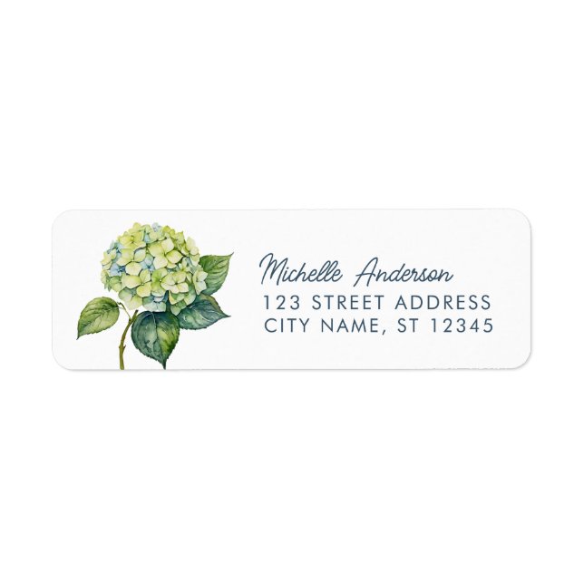 Elegant Trendig Vattenfärg Hydrangea Returadress Etikett (Framsidan)